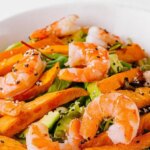 Warm sweet potato and shrimp salad