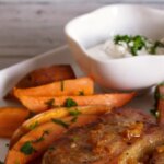 Loin with onion and sweet potato sauce