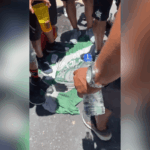 Flamengo fans trample the Palmeras flag in celebration