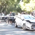 A drunk driver crashed into three parked vehicles and barricaded himself inside his car